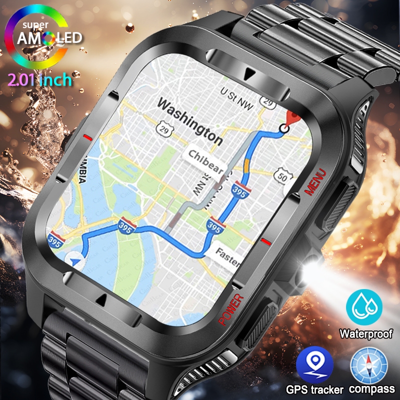 Smartwatch New Watches 2025 - ทหารใหม่ GPS กีฬานาฬิกาสมาร์ทผู้ชาย 480mAh แบตเตอรี่ไฟฉาย LED