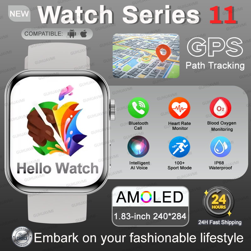 Smartwatch New Watches 2025 - เวอร์ชันสากลแฟชั่นนาฬิกาใหม่ซีรีส์ 11 ผู้ชายผู้หญิงสมาร์ทวอทช์ GPS สร้อยข้อมือเส้นทางการเคลื่อนที่ HD