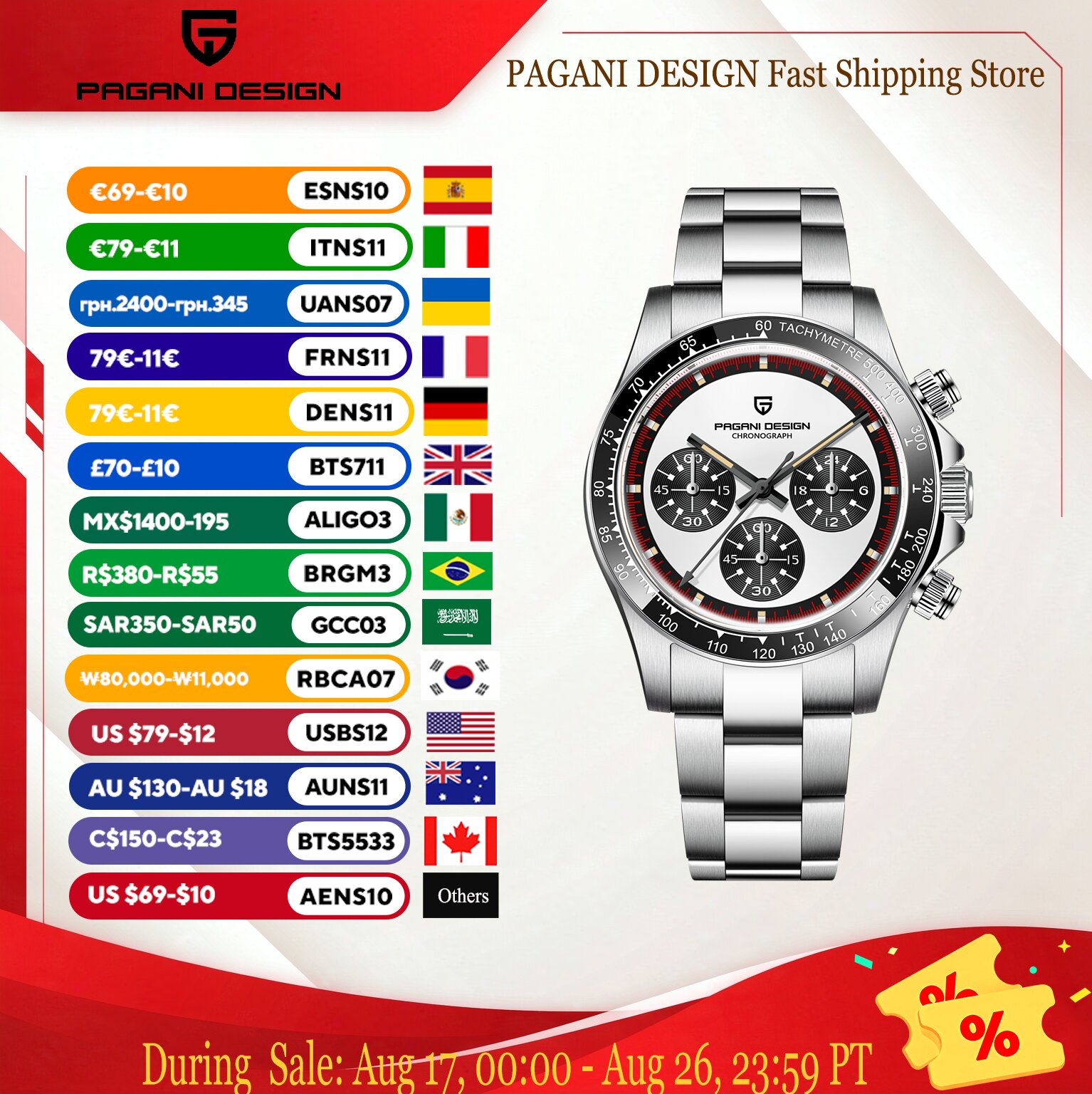 Smartwatch Luxury Watches - PAGANI DESIGN นาฬิกาควอตซ์แฟชั่นหรูหราสำหรับผู้ชาย หน้าปัดแพนด้า พร้อมมาตรวัดความเร็ว ไฟเรืองแสง