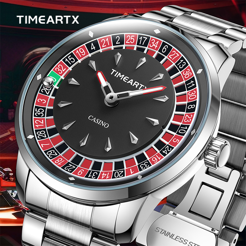Smartwatch Luxury Watches - นาฬิกาควอตซ์หรูหราใหม่เอี่ยมยี่ห้อ TIMEARTX สำหรับผู้ชาย ดีไซน์เกมรูเล็ตโป๊กเกอร์แบบยุโรป